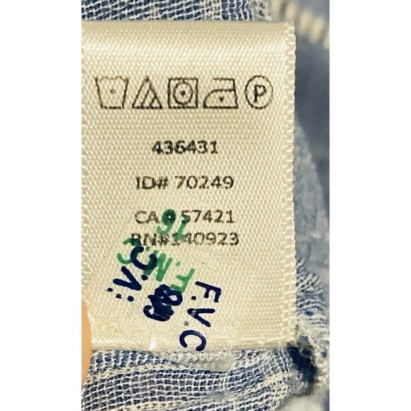 LOFT Top Womens XL Windowpane Embroidered Crochet Bell Sleeve Henley Blue Boho - Picture 7 of 8